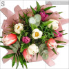 Tavaszi fuvallat - lila-fehér-rózsaszín tulipán csokor